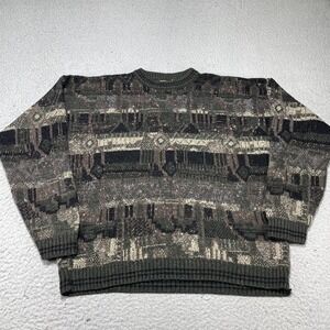 Vintage Haggar Sweater Mens XL Green Geometric Knit Crewneck Pullover Italy